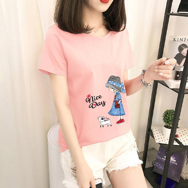 GMXIA Short Sleeve T-shirt Women Loose Ins Women's Crewneck Base Shirt
