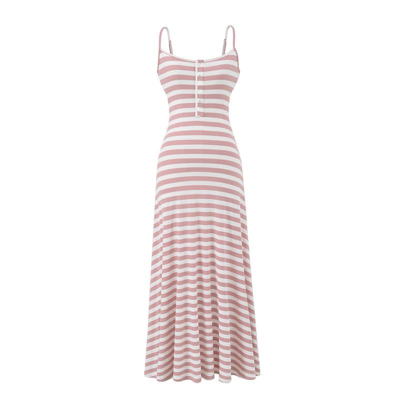 Korean Style Striped Camisole Dress: Elegant, Sleeveless, Off-Shoulder Bodycon Long Skirt