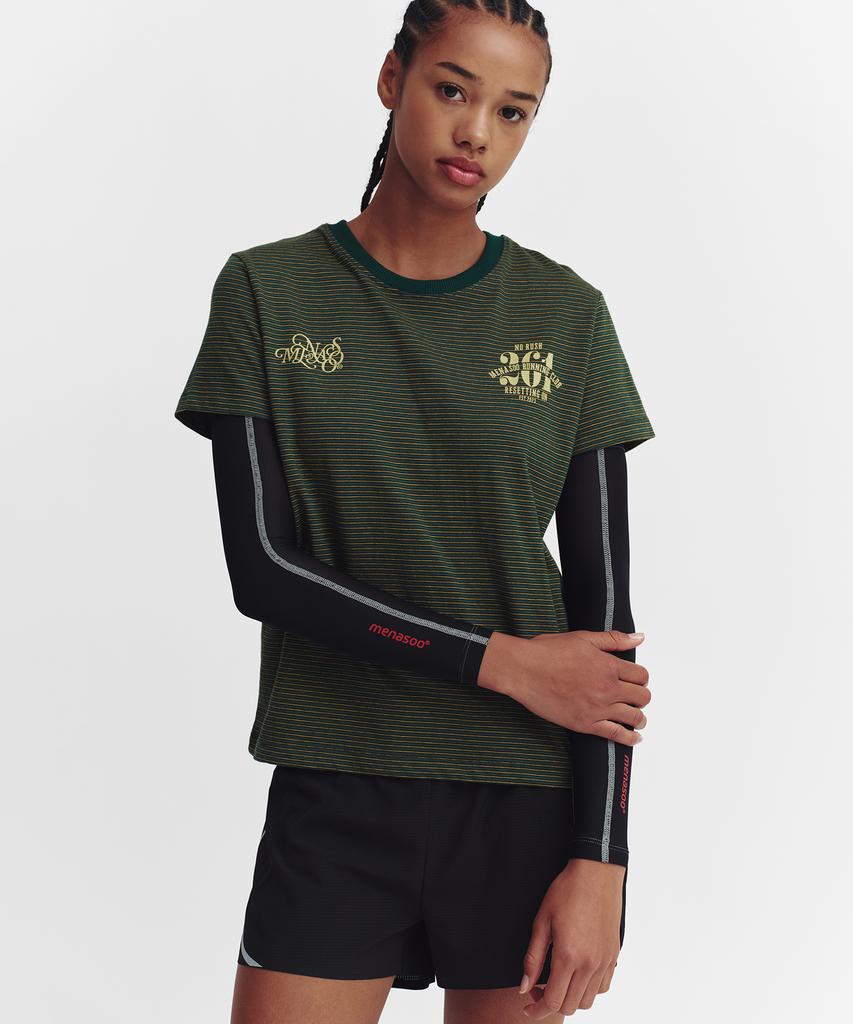 Minasu Vintage Stripe Short Sleeve T Shirt_Green