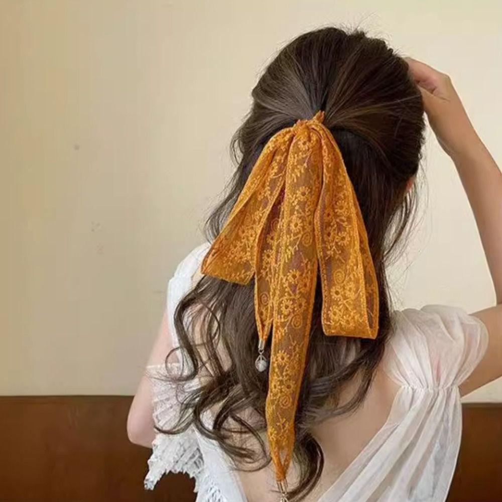 Flower Lace Ribbon Hair Scarf Transparent Long Neck Scarves Luxury Braids Headband  Wedding