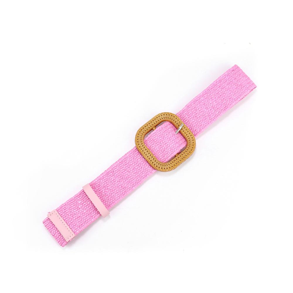 Bohemian Cotton And Linen Wind Pp Grass Woven Belt Women'S Round Square Buckle Dress Retro Women'S Belt