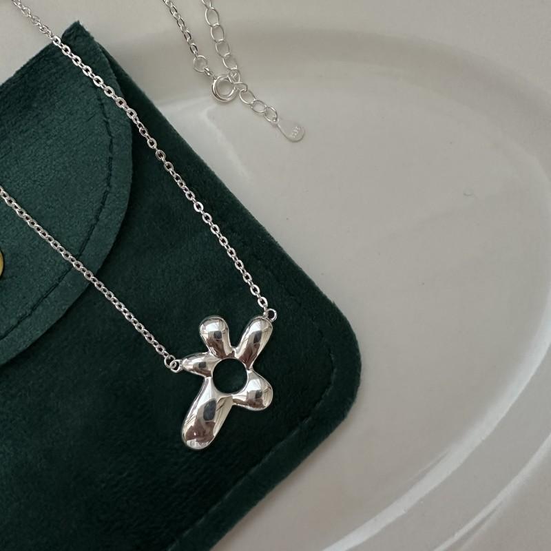 

S925 Sterling Silver Niche Design Special-Shaped Flower Necklace Korean Style Simple Retro Collarbone Chain 925 silver