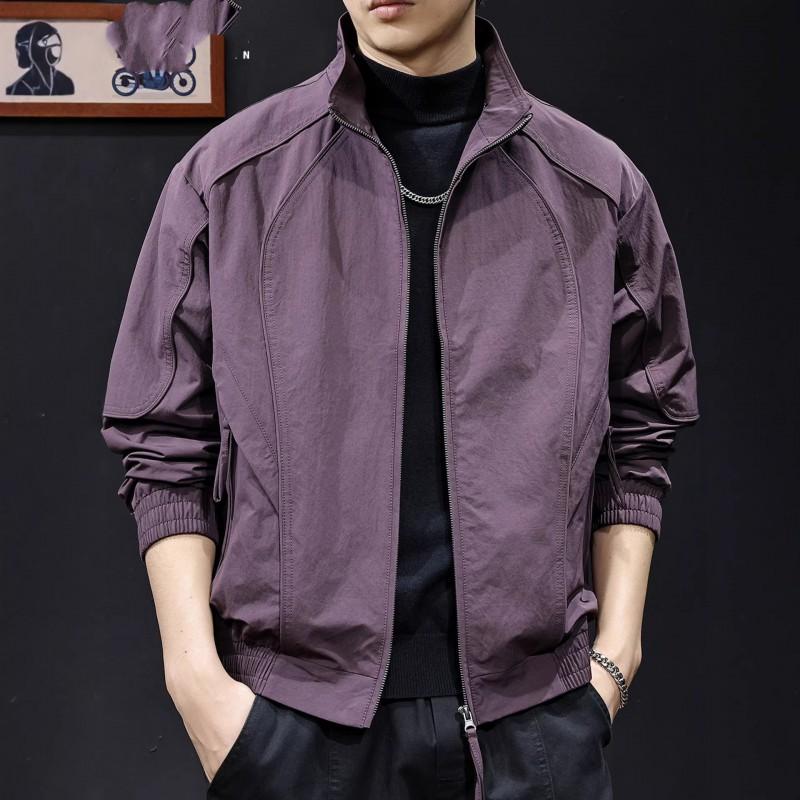 Mens Casual Jacket 2026 Loose Fit Solid Color Stand Collar Streetwear Plus Size Outerwear