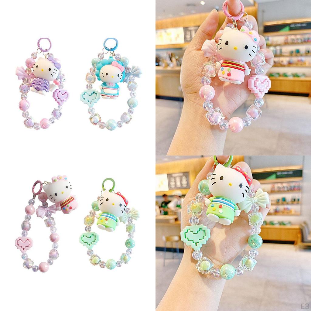 Cute Beaded Keychain Decorative Portable Bag Pendants for Girls Women Adults Violet