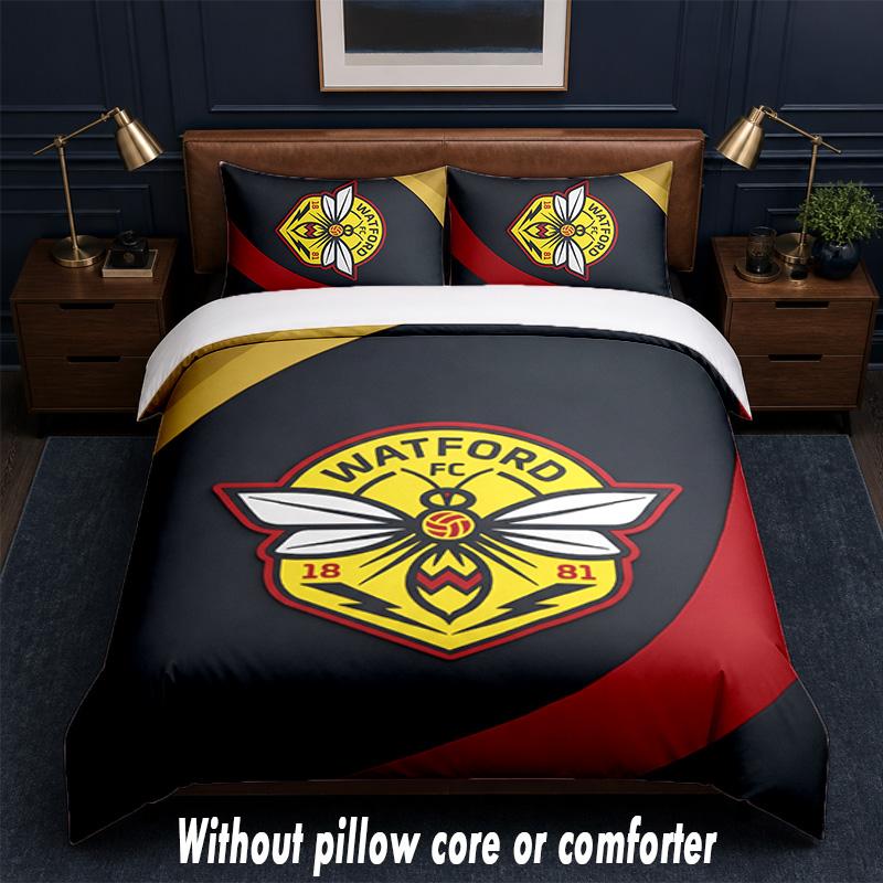 Watford Football Design Bed Bedding Set 1 Duvet Cover + 2 Pillowcases Soft Breathable Household Bed Linens