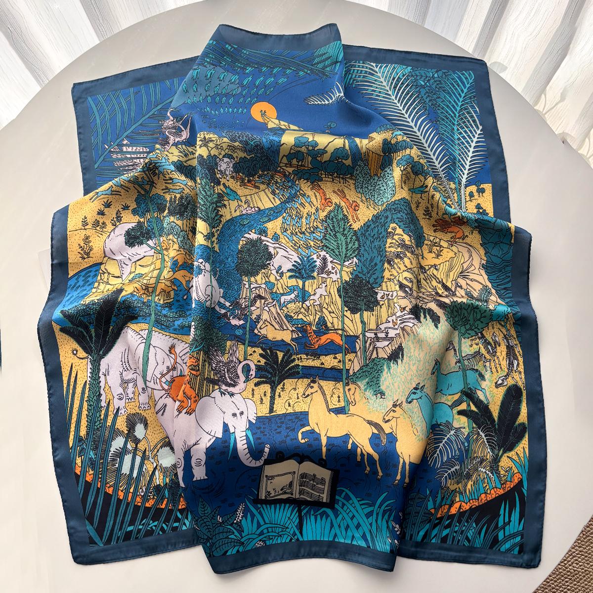 Design Women Square Scarf Silk Imitation Print Neckerchief Bandana Lady Shawl Scarves Wrap Head Hair Band Ties