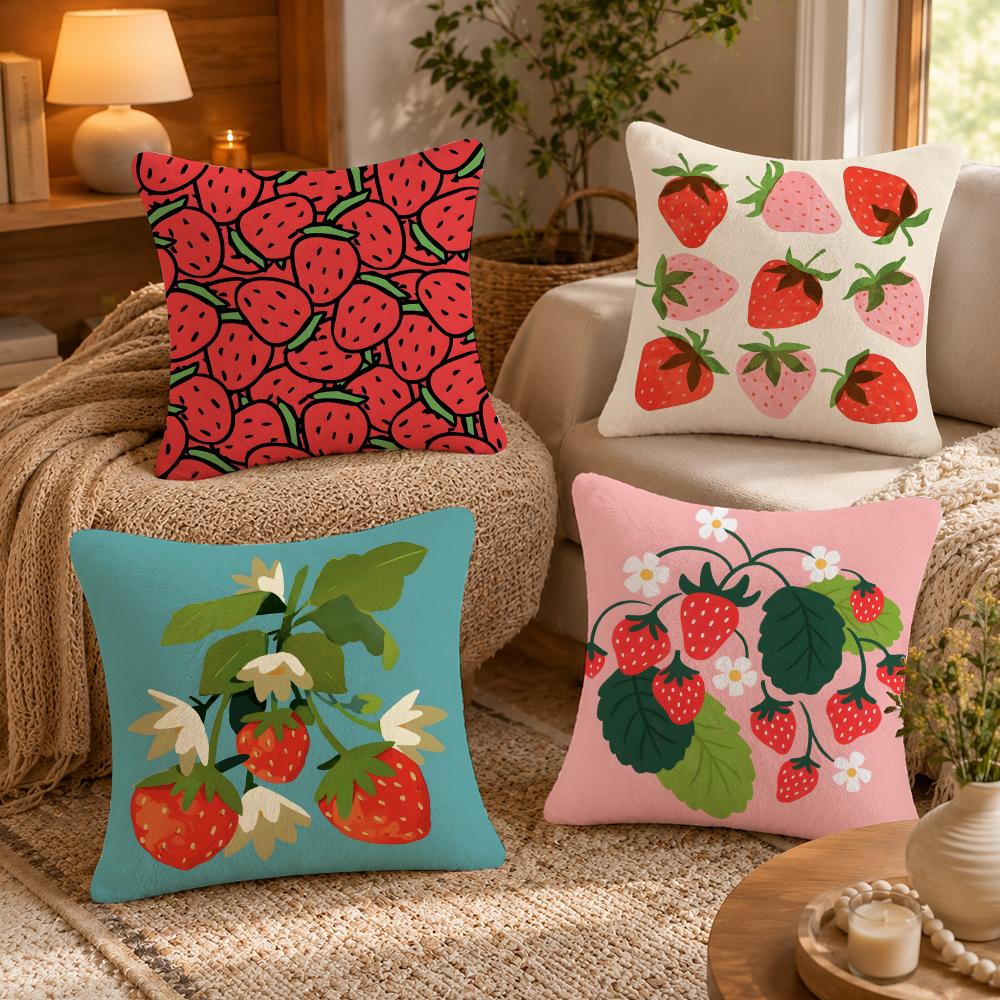 Strawberries Cushion Cover Anti-dustmite Pillowcase Invisible Zipper Silky Short Plush Sofa Cushion Cover