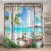 Tende da Doccia con Vista sull'Oceano Spiaggia dell'Isola Alberi di Cocco Hawaii Paesaggio Naturale Tessuto da Appendere alla Parete di Casa Decorazione per Tende da Bagno