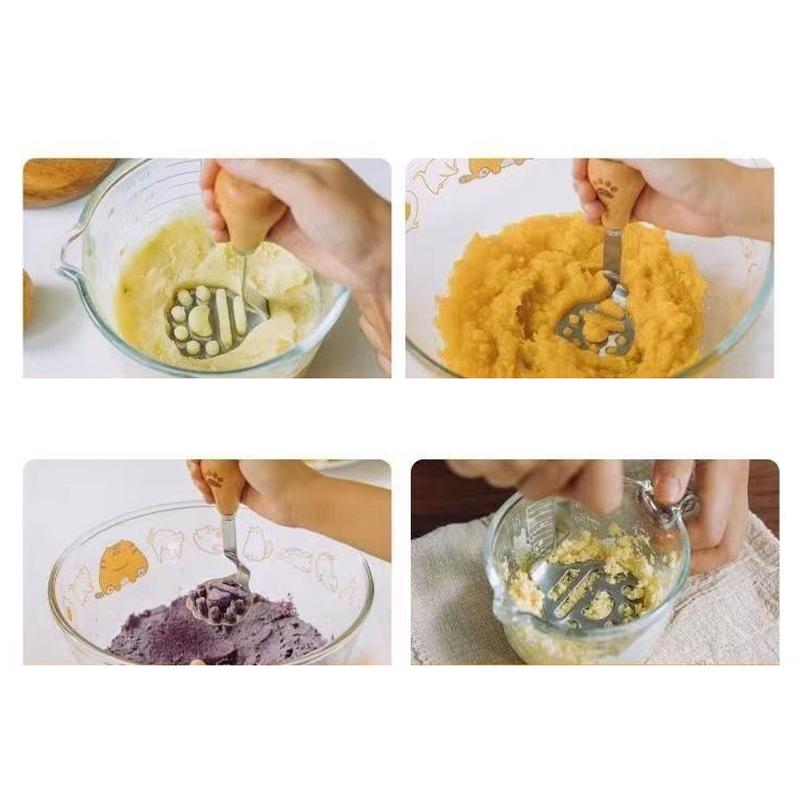 Nerezová ocel Dřevěná rukojeť Mačkadlo na medvěda Mačkadlo na brambory Kuchyňský nástroj Mačkadlo na sladké brambory a ovoce Drcené brambory