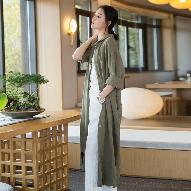 

Женский тренч из мятого рами: Повседневный, Приталенный и Элегантный Длинный Кардиган One Size