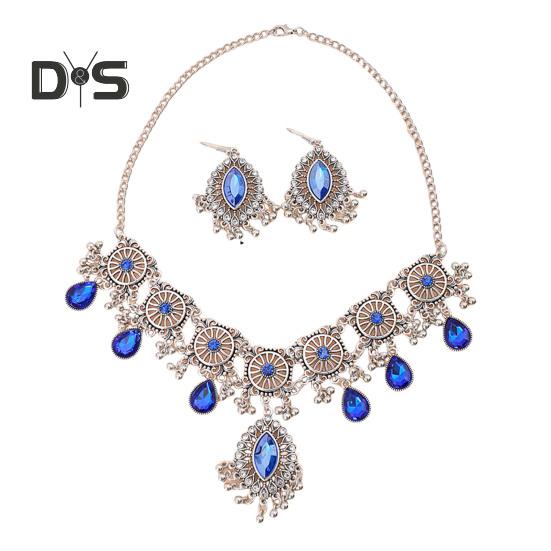 

1 компл., ожерелье, серьги, декор со стразами, капли воды, богемный, асимметричный, полированный, для выпускного вечера, свадьбы, вечеринки, комплект ювелирных изделий для невесты синий