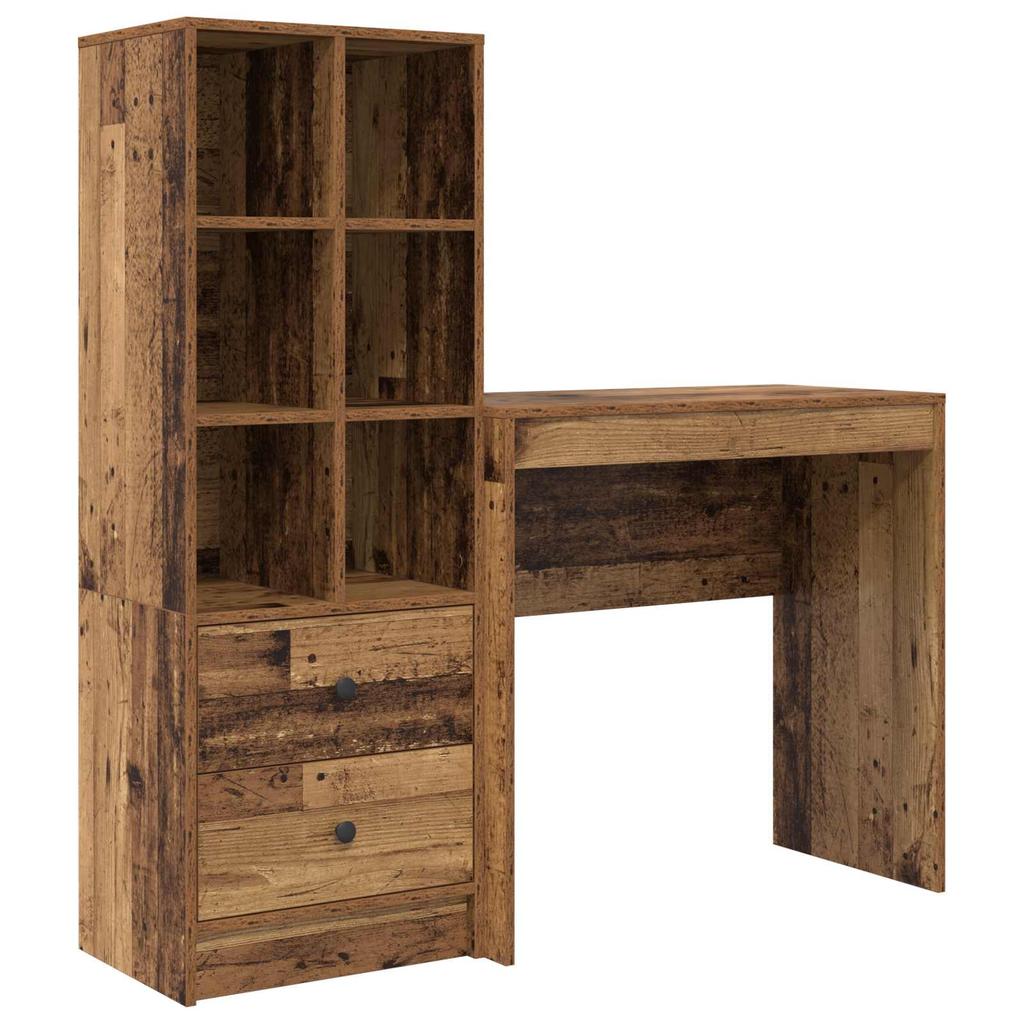 Desk with Drawers and Shelf 2 pcs Reclaimed Wood Look
