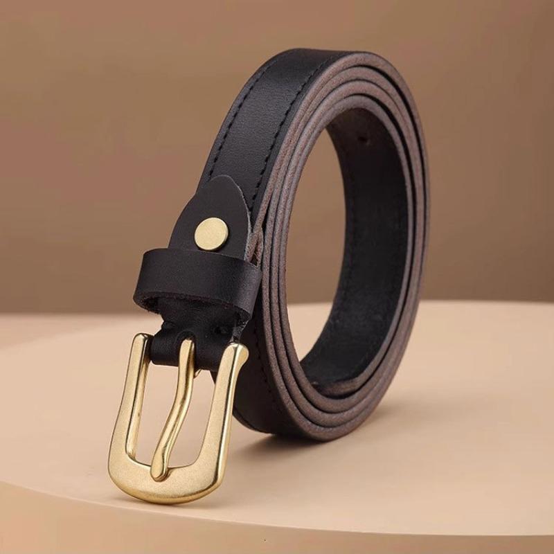 

Vintage casual leather belt for women with copper buckle detail - top grain cowhide waist belt 100cm чорний