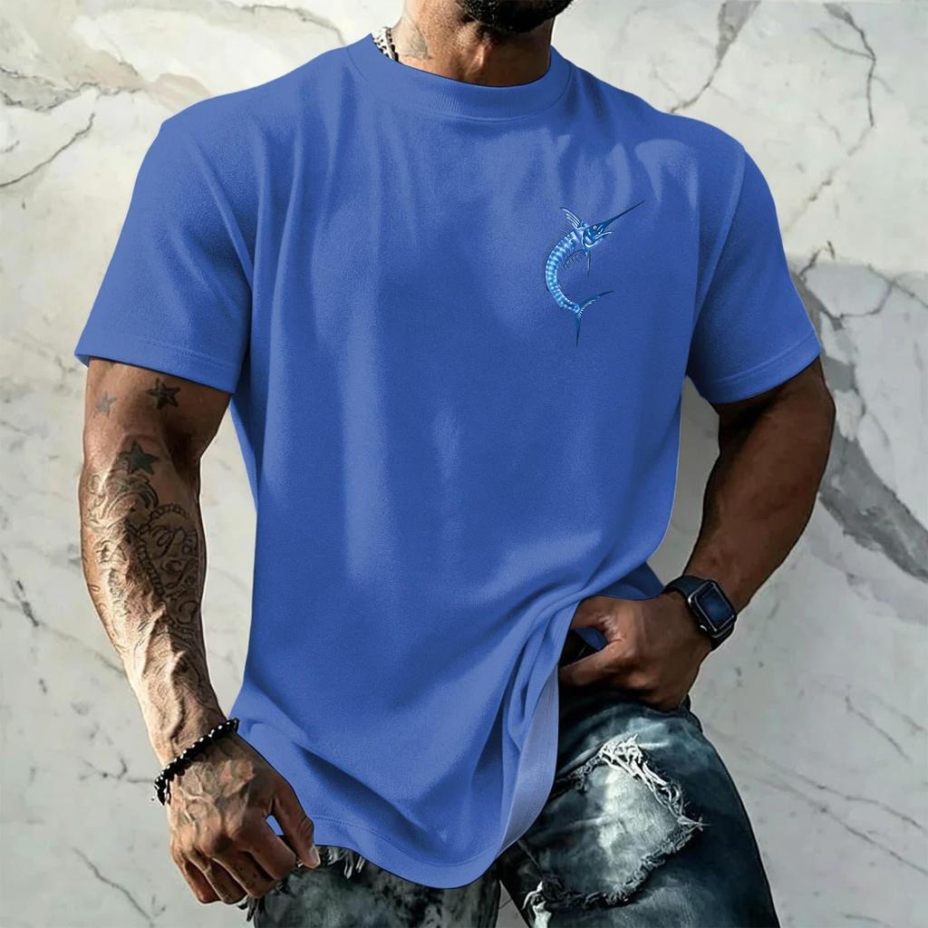 Men's Vintage Texture Printed Short Sleeve T Shirt Loose Fit Casual Summer Daily Wear Top Lightweight Breathable Fabric