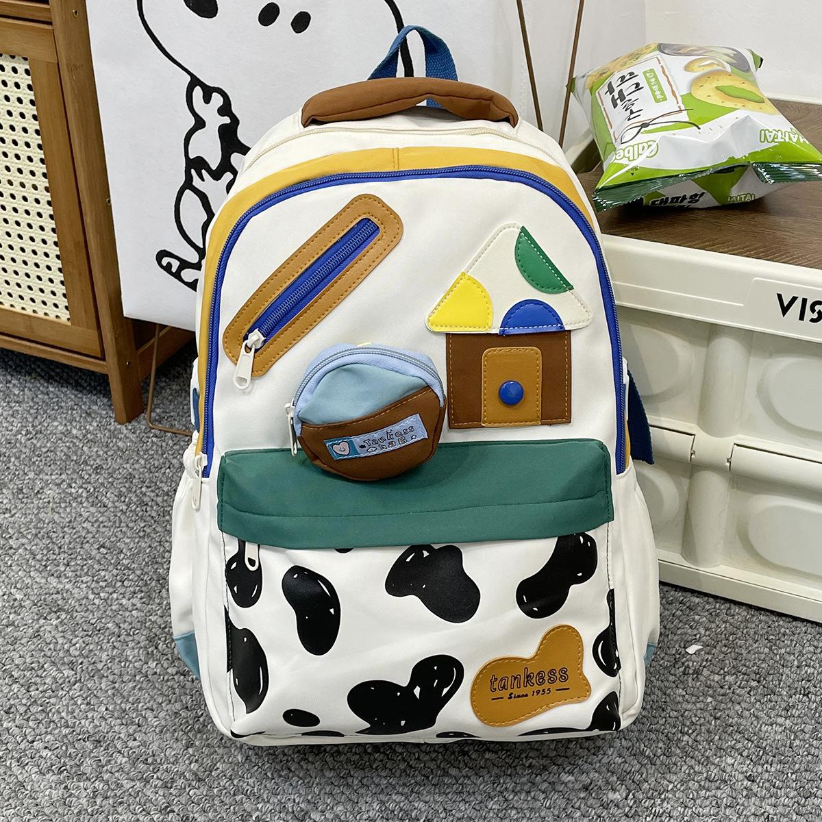 

School bag new contrasting color versatile backpack lightweight large capacity student school bag cute ins wind shoulder bag casual backpack