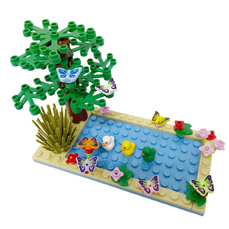 MOC Tier Szene Bausteine Katzen Hunde Schafe Schweine Hühner Adler Papageien Delfin Zoo Rahmen Zubehör DIY Spielzeug Steine T14