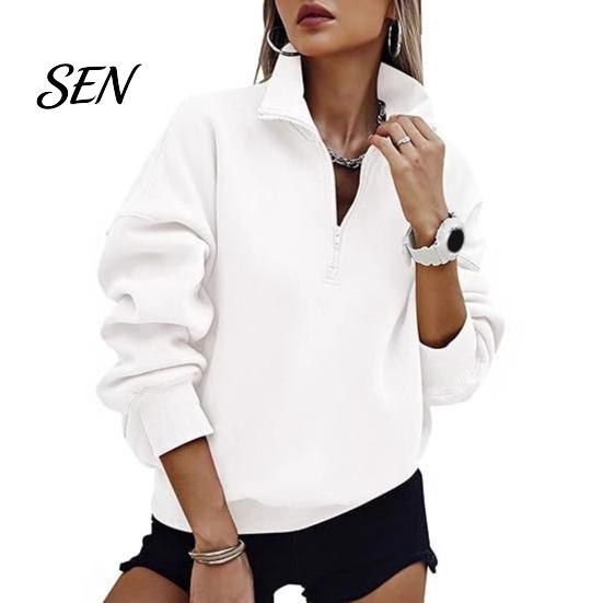 Langarm-Layering-Oberteile Damen Übergroßer Pullover, Stehkragen Reißverschluss Halbe Knopfleiste Oberteile, Leichter Pullover für Lässige Streetwear Entspannt