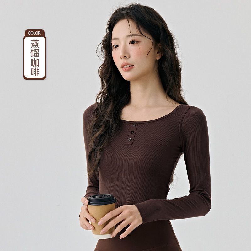 

Lu Same Style Yoga Clothes Women 2025 New Tight Slimming Running Fitness Fashion round Neck Outer Wear Sports Long sleeve Espresso XL