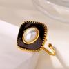 Vintage Pearl & Enamel Rings For Women Gold Plated Stainless Steel Geometric Ring Hypoallergenic Wedding Christmas Jewelry Gift