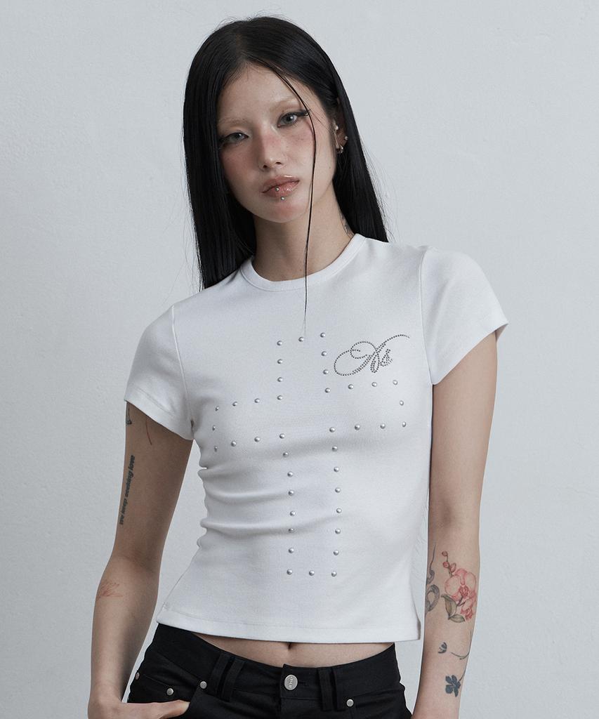 Aejeuyua Cross Hotfix T-Shirt White