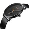 BUREI Men's Black Watch, Simple, Stylish, Popular, Waterproof, Men's Watch (Black-Rose Gold Hands, Stainless Steel)