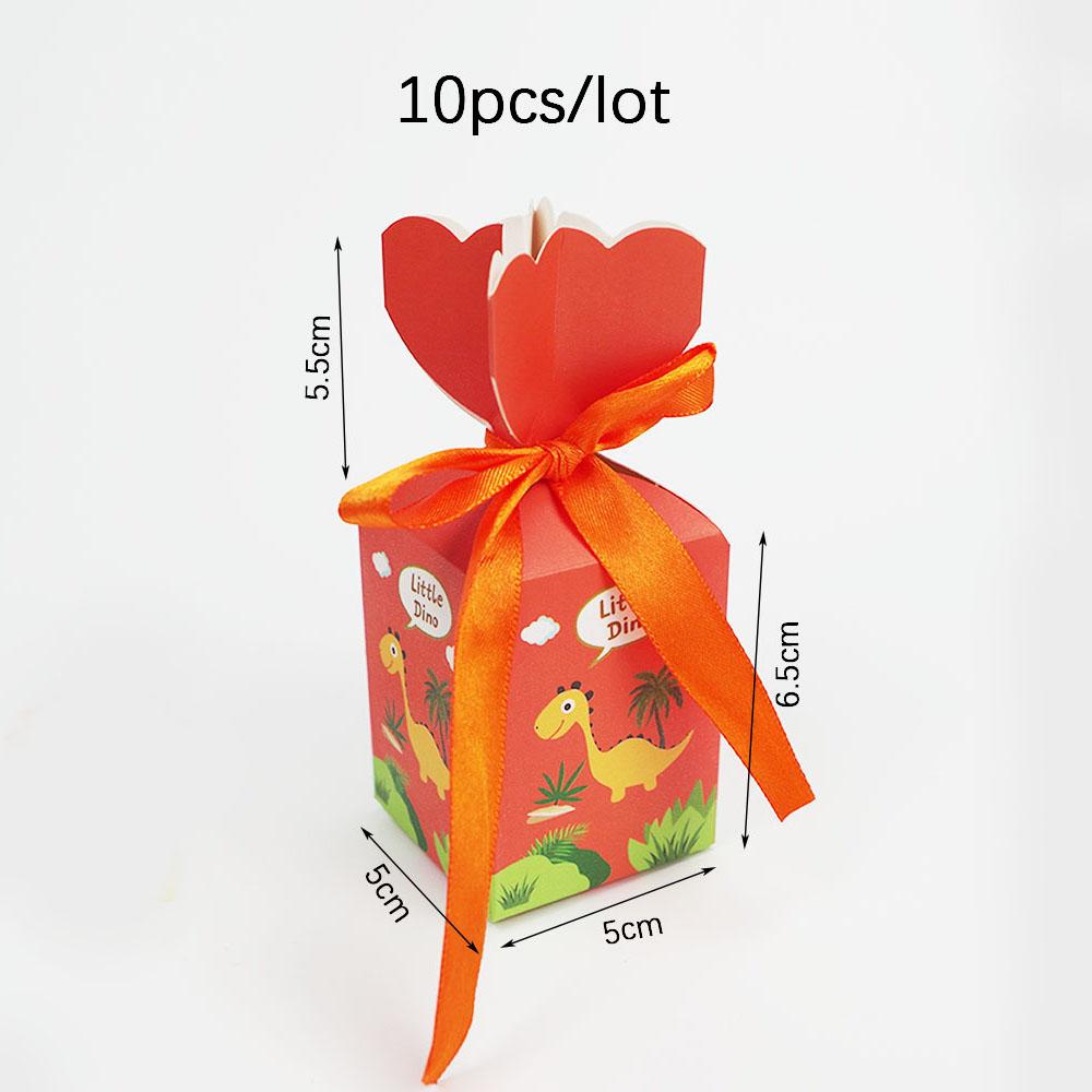 

10 шт. коробка конфет в виде динозавра, подарочная коробка на день рождения в виде динозавра с лентой для украшения дня рождения, принадлежности для вечеринки в стиле джунглей 5x5x6.5cm