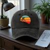 Adjustable Washed Vintage Denim Trucker Baseball Cap Trendy Cycling Print - Lightweight Casual Style Unisex Hip Hop Ha