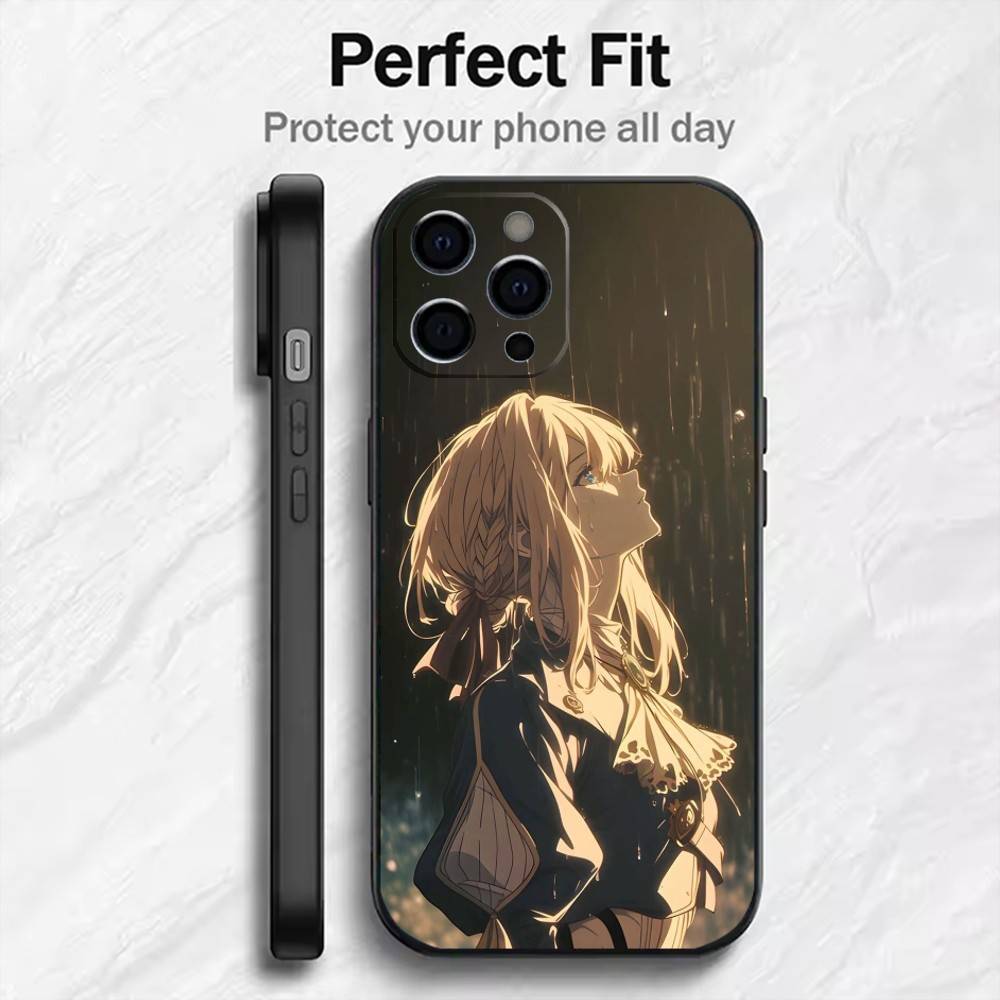 V-Violet E-Evergarden Phone Case For iPhone17,16,15,14,13,12 Plus,Max Soft Silicone Black Cover