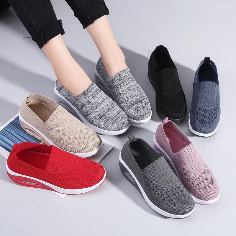 2023 Women's Breathable Flyknit Rocking Shoes with Non-slip Soft Sole and Air Cushion for Comfort