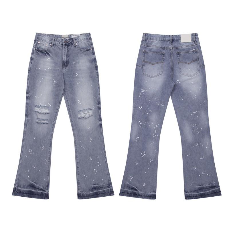 Mens High Street Graffiti Jeans Vintage Washed Slightly Flared Long Pants