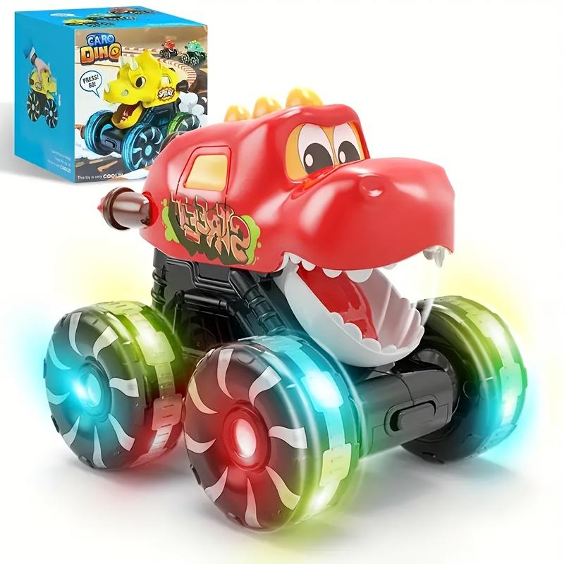 Monster Truck Toy with T-Rex, Triceratops & Swift Sword Dinosaurs and Flashing LED Wheel Lights - Friction Powered Battery Operated for Kids Dinosaur