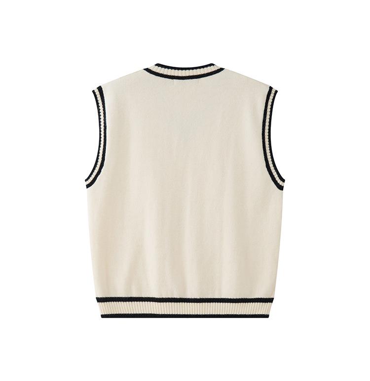 Unisex Retro Japanese Color Block V-neck Knit Vest, Basic Loose Sleeveless Sweater, Versatile Niche Style
