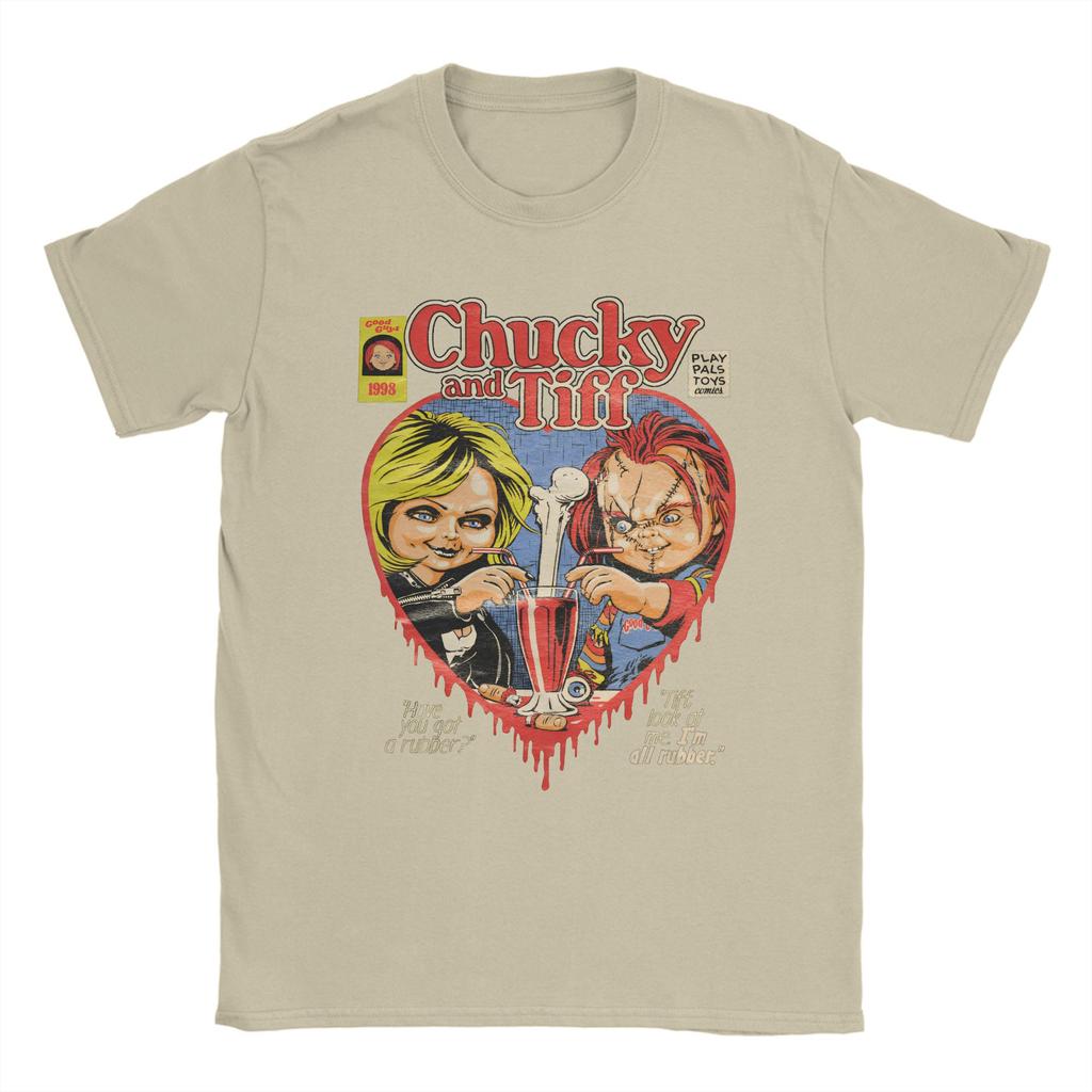 Horror Chucky and Tiffany T Shirt  Hippie T-Shirts Short Sleeve Vintage Tops Summer Cotton O-Neck Oversize Clothing