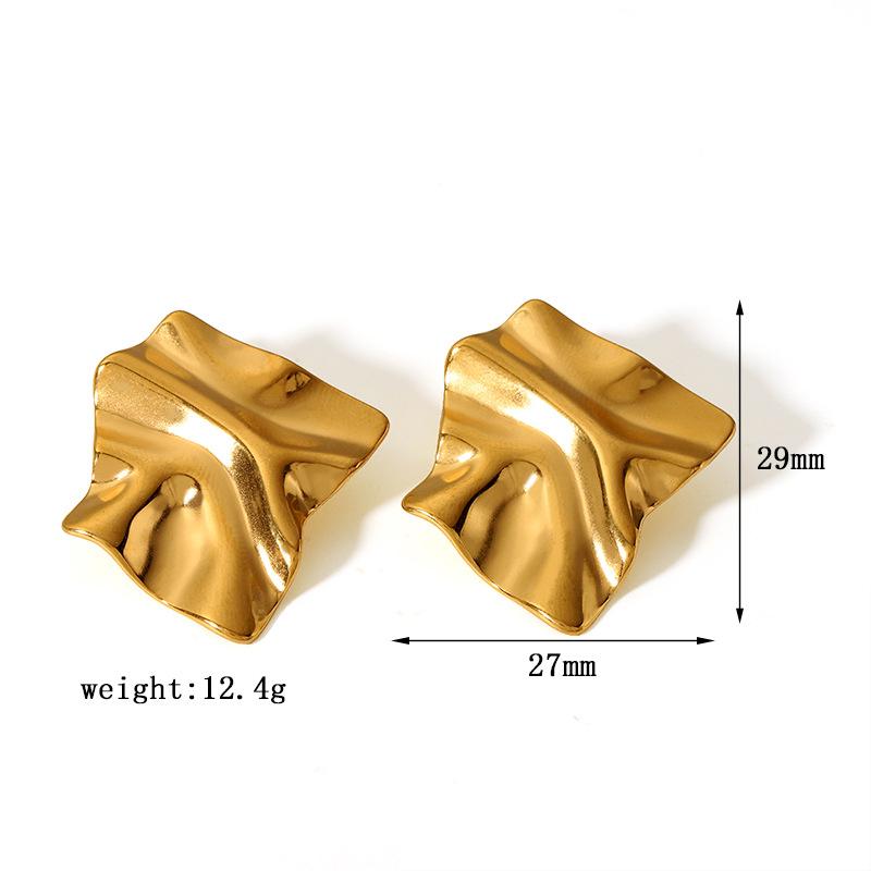 Yori Trendy Stainless Steel Metal Pleated Stud Earrings Tarnish Resistant Texture Attractive Statement Waterproof Jewelry Gift