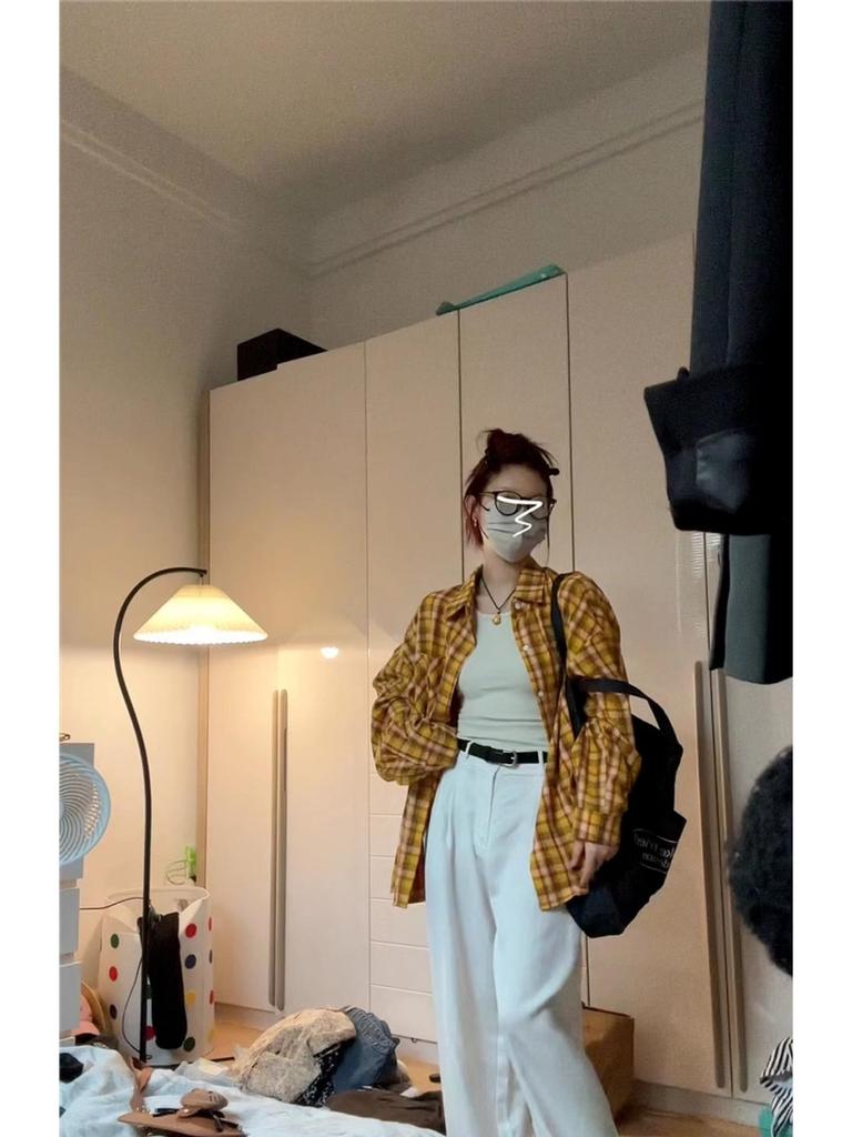 Women's Retro Yellow Striped Plaid Shirt Jacket, Sun Protection, Mid-Length Top for Spring and Autumn