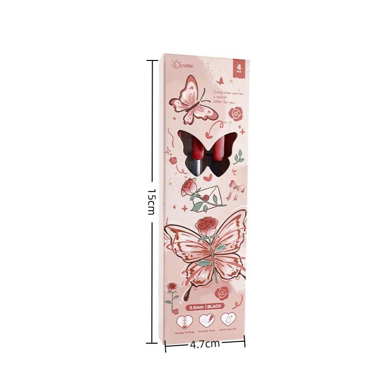 4Pcs Premium Butterfly Rose Gel Pens Smooth Quick Drying Ink Non-Toxic Stationery for School Office Student Homework