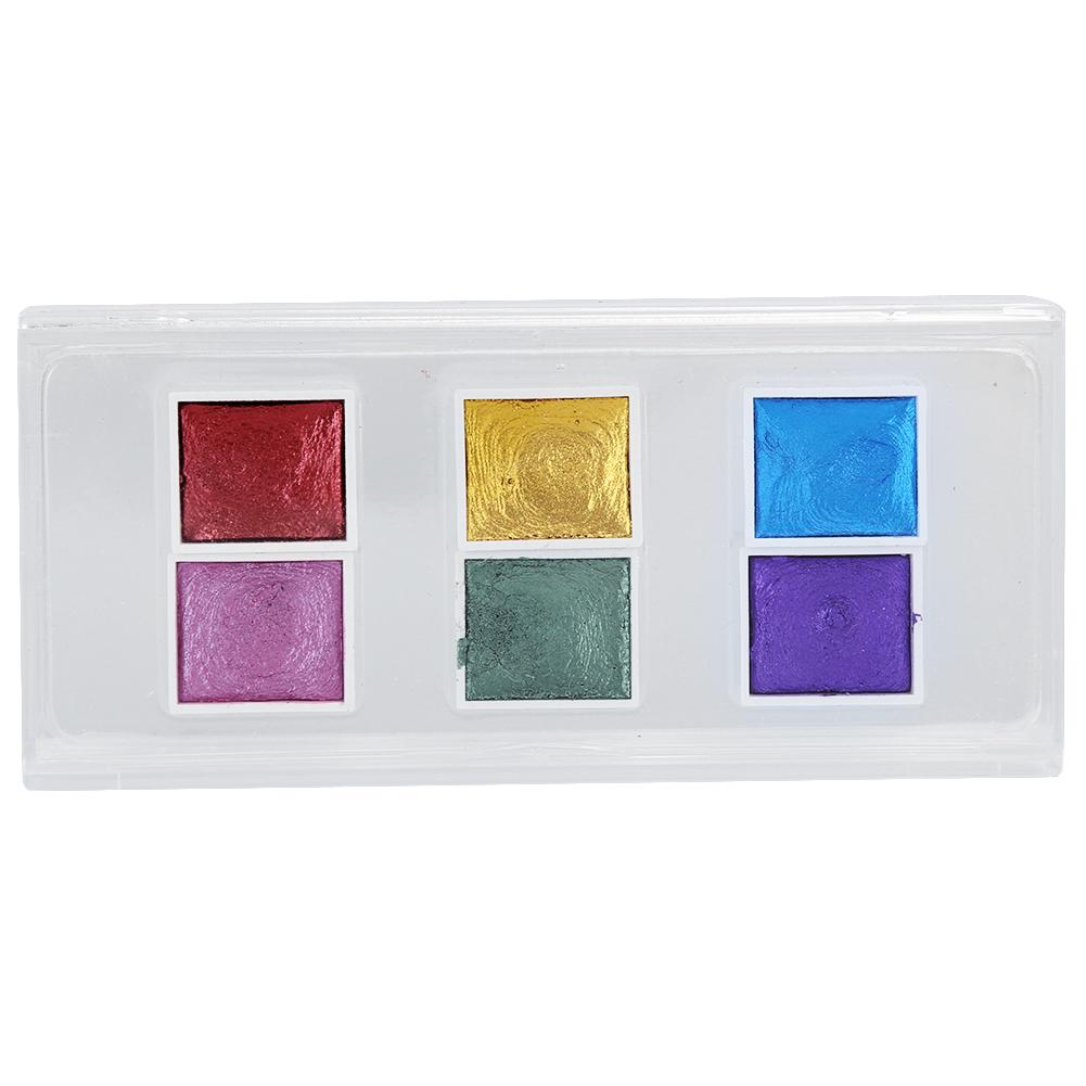 Zestaw farb akwarelowych Solid Watercolor Paint dozujący 6 kolorów klejnotów Perłowe metalowe farby akwarelowe do zdobienia paznokci