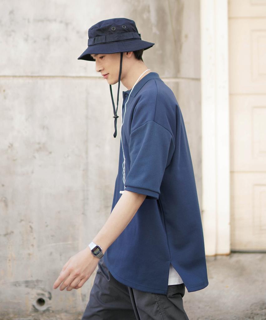 JEMUT Finns Oversized Collared Short Sleeve Tee Navy Yhst2354