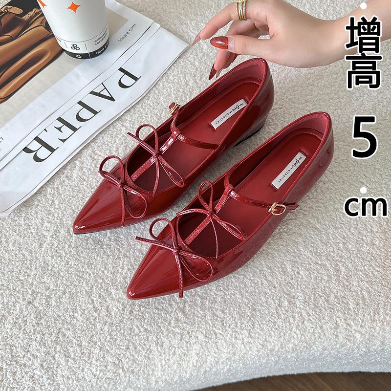 

5 см увеличение внутренней высоты двойной бант Т-образный ремешок туфли-лодочки женские летние остроносые туфли-лодочки женские туфли для увеличения роста женские 34 бордовый