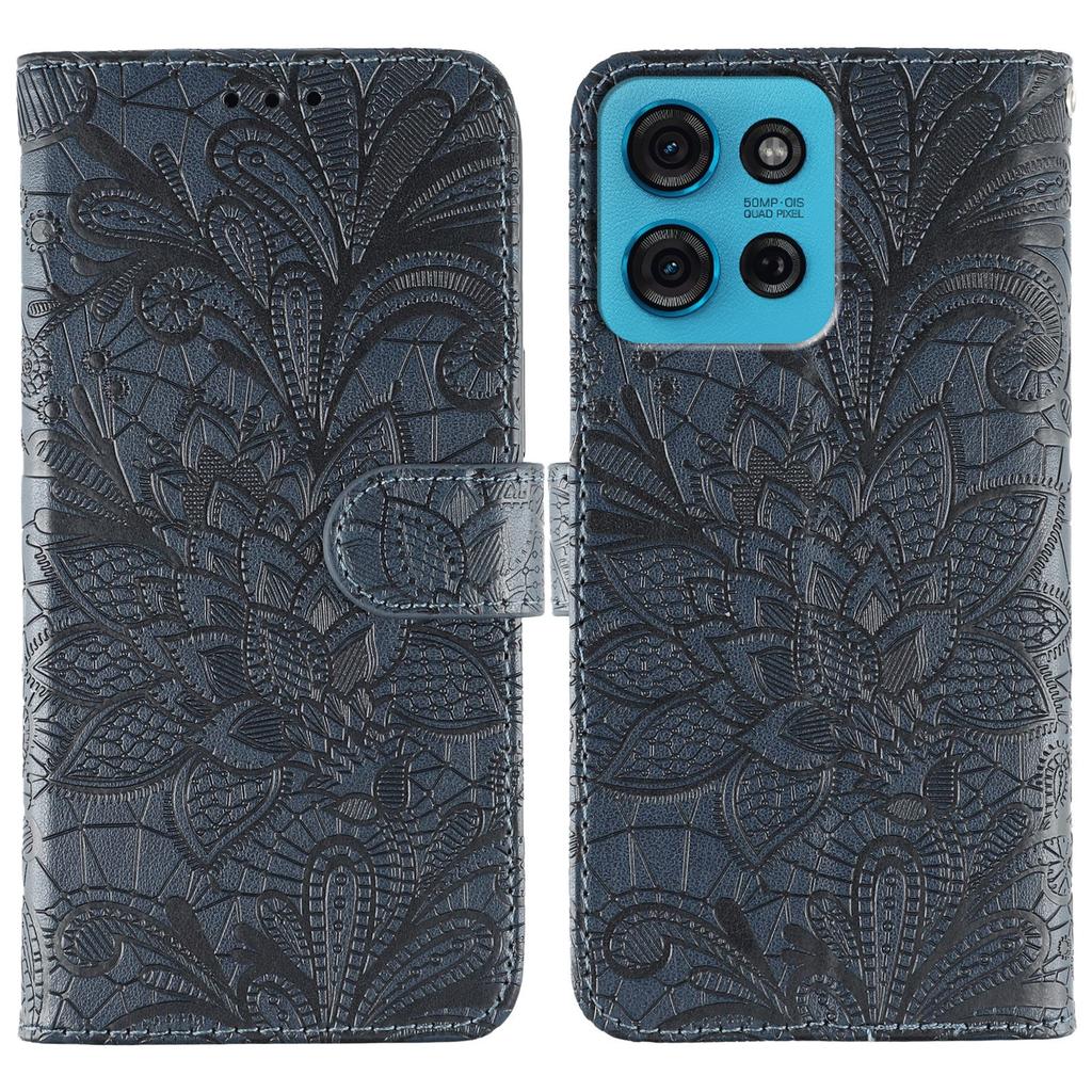 For Motorola Moto G75 5G Case Lace Flowers PU Leather Flip Wallet Phone Cover