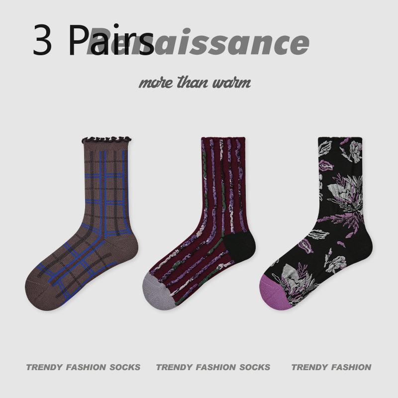3 Pairs of Female Autumn Butterfly Flower Small Design Sense In The Tube Socks