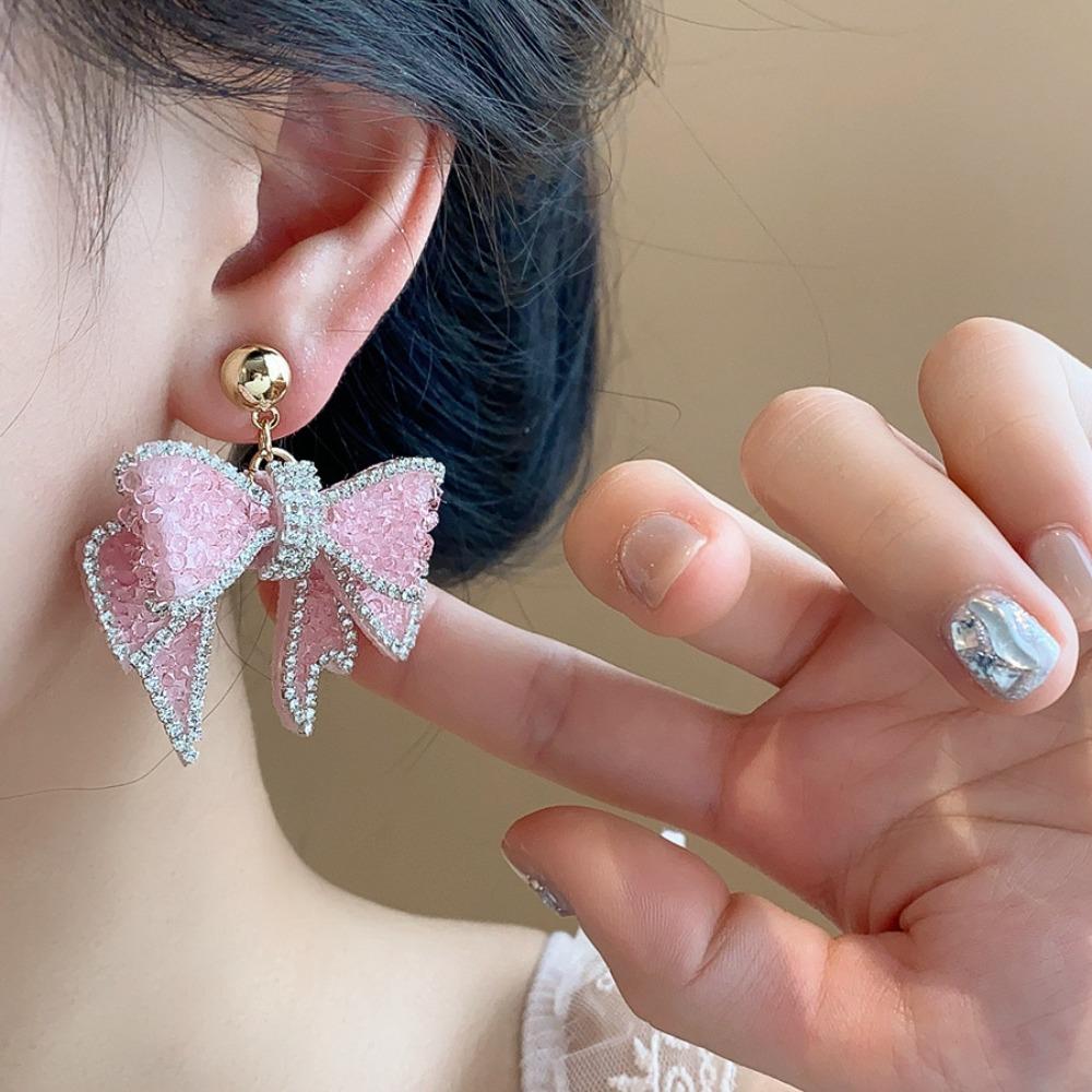 Ear Jewelry Sweet Stud Earrings Zircon Bowknot Dangle Earrings Crystal Bow Earrings Wedding