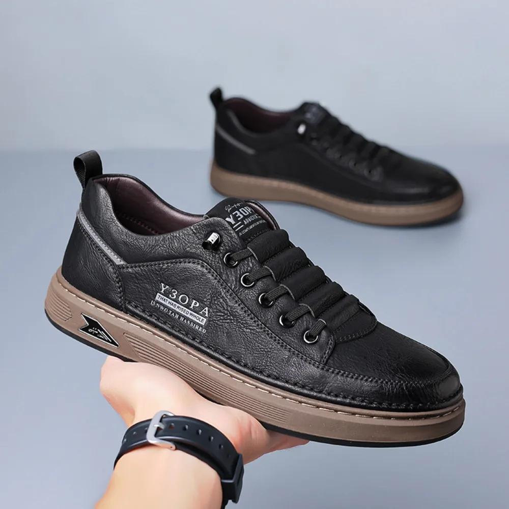 Casual Leather Shoes Men'S Spring New Soft Leather Cowhide Mens Shoe Soft Sole Versatile Daily Board Shoes Men Loafers Male