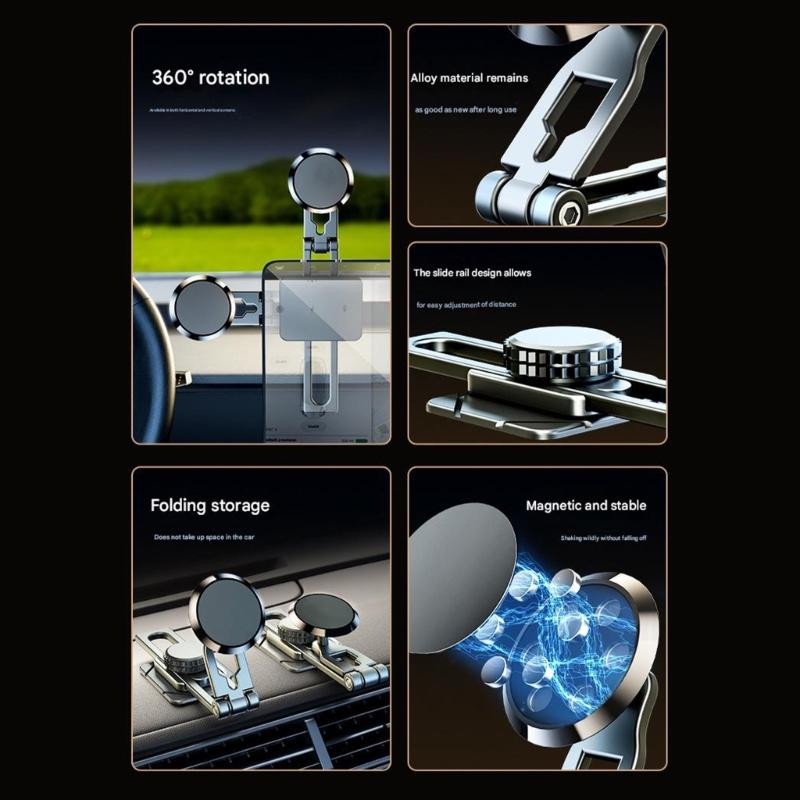 Heavy Duty Adhesive Car Phone Holder With 6 N50 Magnets Aluminum Alloy Construction 360 Rotation Universal Fit For Vehicle Trucks SUVs
