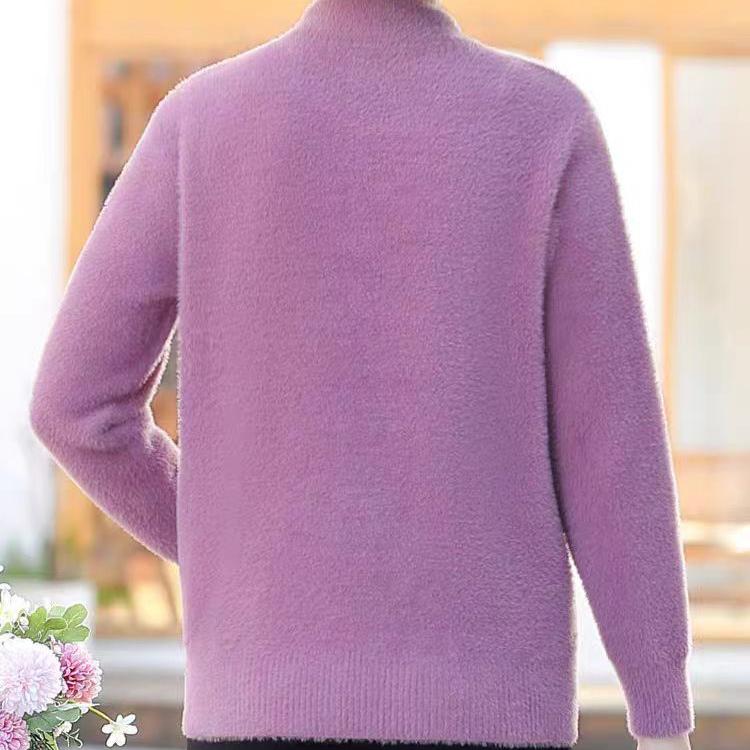 Women's Mink Fleece Sweater Winter Thick Pullover Knitwear Half Turtleneck Warm Knit Top Plush Jumper