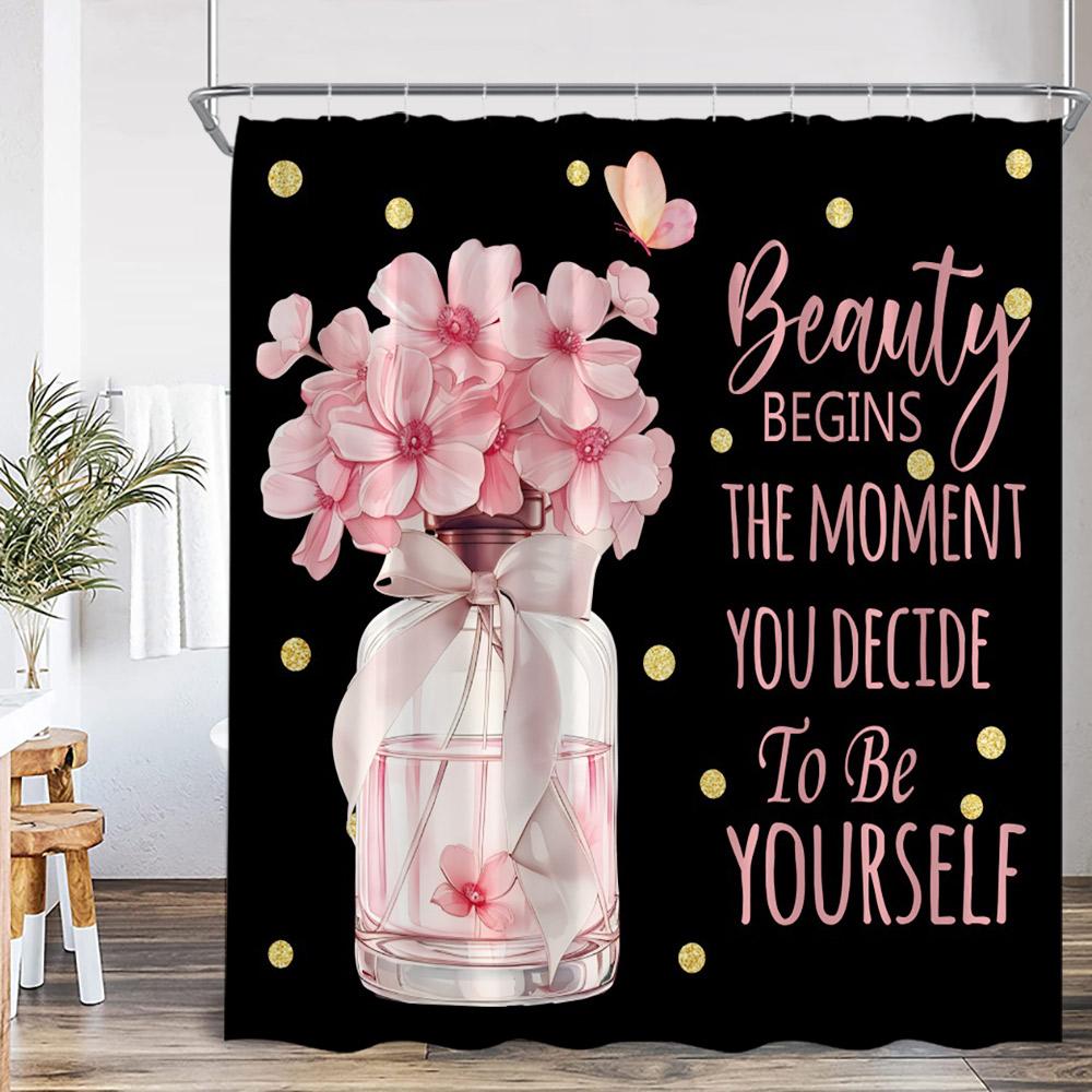 Perfume Black White Stripes Shower Curtains Pink Flowers Beauty Red Lips Leopard Bathroom Decor Modern Polyester Bath Curtains