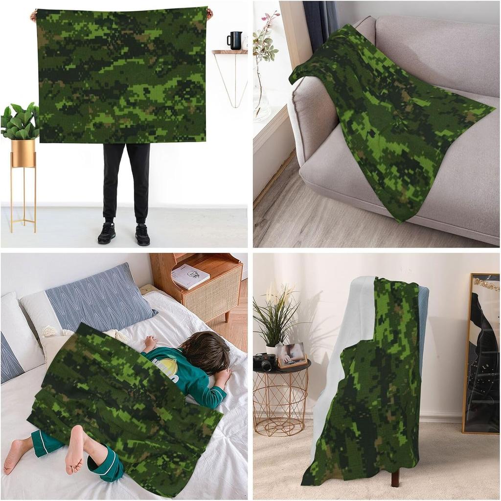 Green Digital Camo Print Flannel Blanket Military Camouflage Soft Warm Throw Blanket Sofa Bed Outdoor Hunting Home Decor Gift