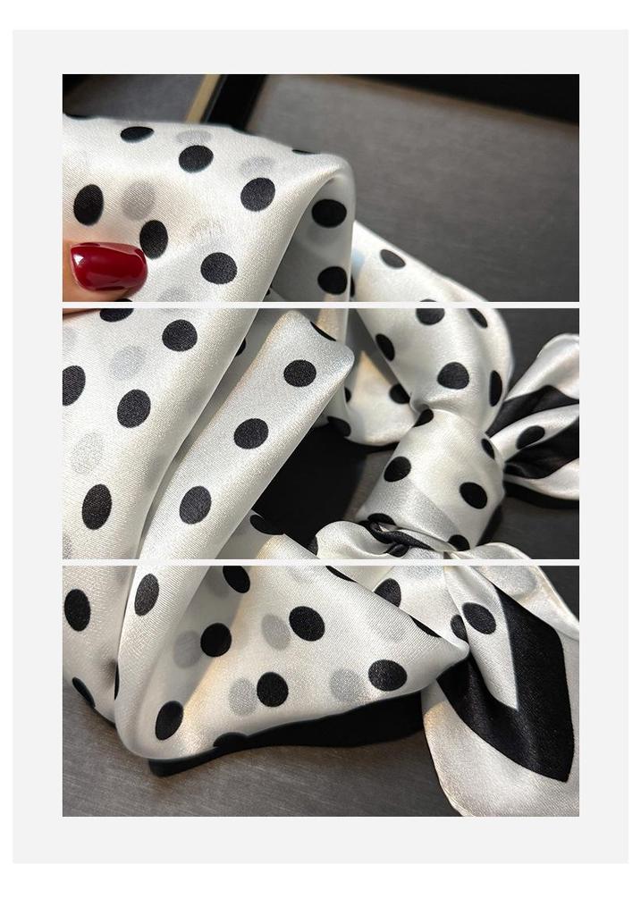 Vielseitiger weißer Polka-Dot-Schal aus Maulbeerseide - Stilvolles koreanisches kleines Quadrat für Frühling/Sommer