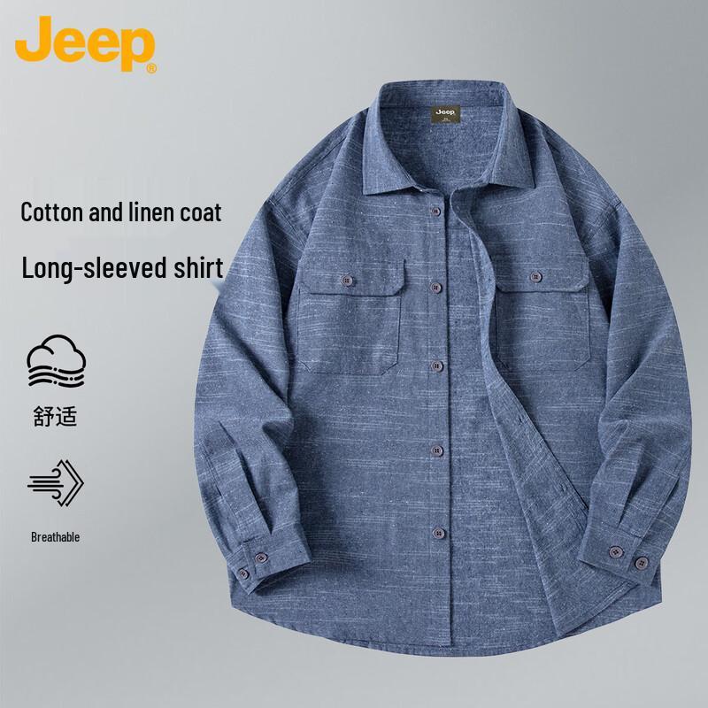 JEEP Men s Cotton-Linen Long Sleeve Shirt 3XL