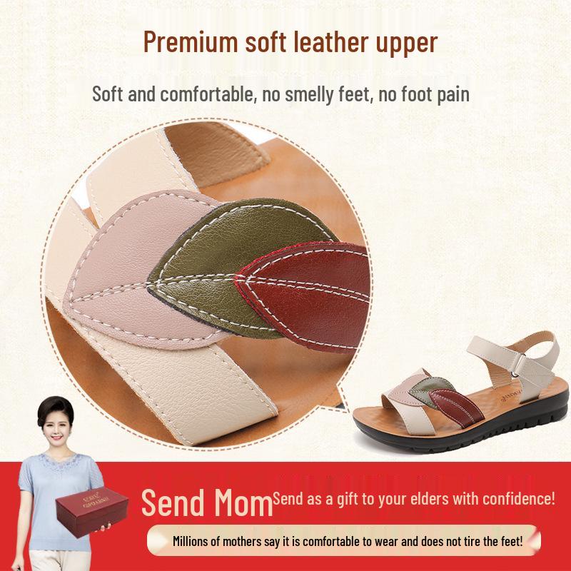 Dames Sommer Sandaler med Sklisikker Såle - Myk Såle, Lav Hæl for Middelaldrende og Eldre